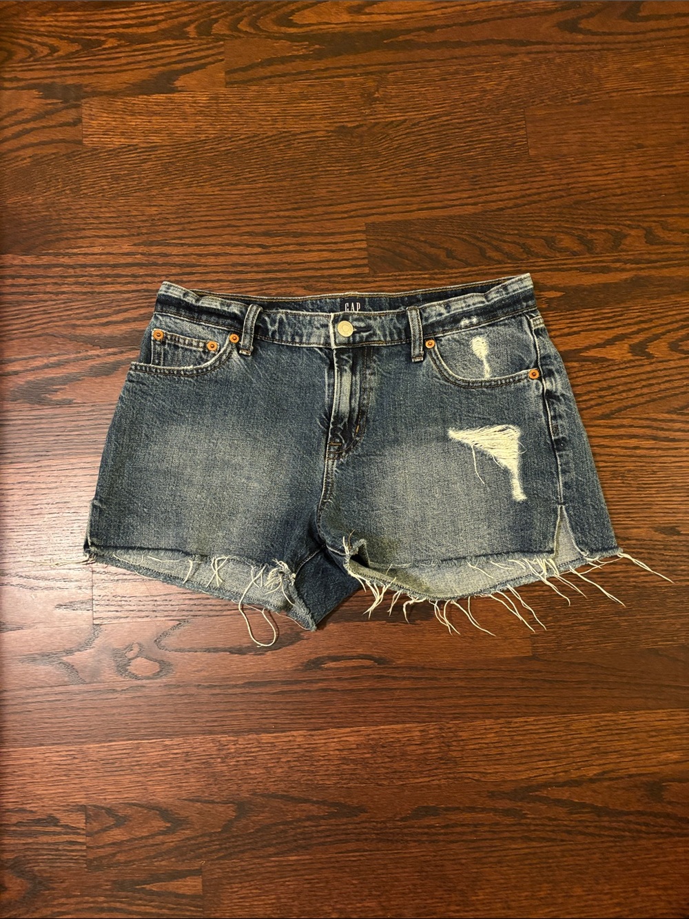 GAP Dark Blue Distressed Raw Hem Denim Shorts